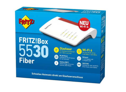 AVM FRITZ!Box 5530 Fiber Glasfaser Wi-Fi 6 bis zu 1.000 MBit/s AON - Vergilbt